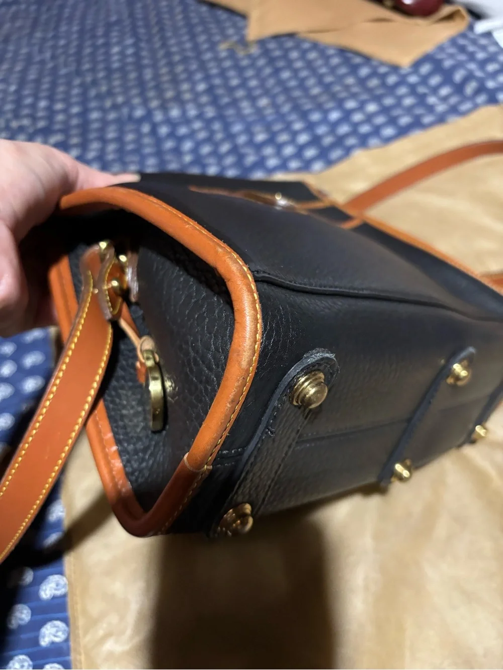 Dooney & Bourke Black Pebbled Leather Messenger with Brown Trim